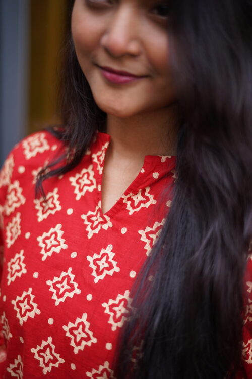 premium-hand-blocked-bright-red-womens-kurti