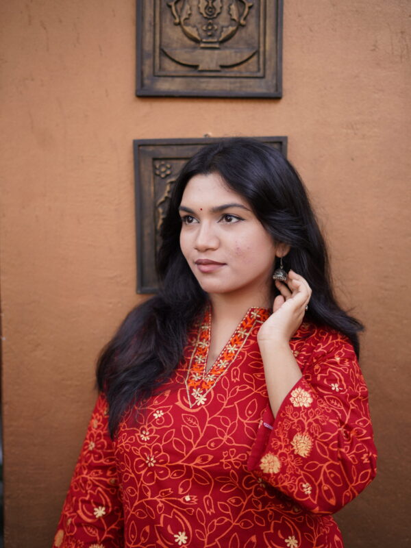 premium-hand-blocked-dark-maroon-womens-kurti