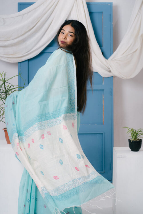 premium-blue-endi-cotton-hand-blocked-saree-megh