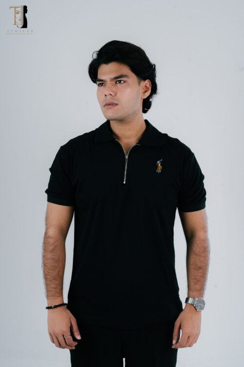 BHM00107 Premium Black Zipper Polo