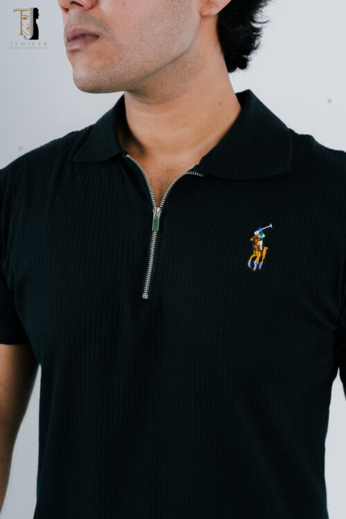 BHM00108 Premium Black Zipper Polo
