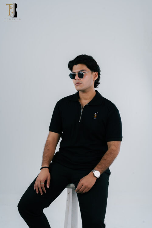 BHM00111 Premium Black Zipper Polo