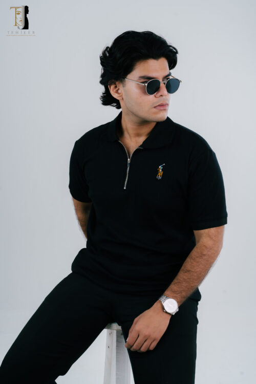 BHM00112 Premium Black Zipper Polo