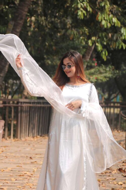 Korean Silk Three Piece White