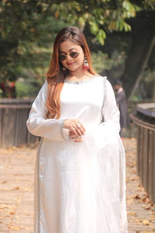 Korean Silk Three Piece White