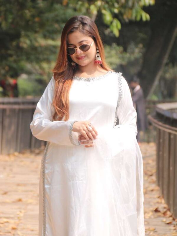 Korean Silk Three Piece White