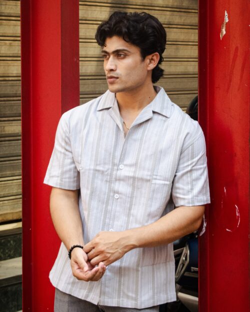 White & Grey Cuban Breeze Shirt
